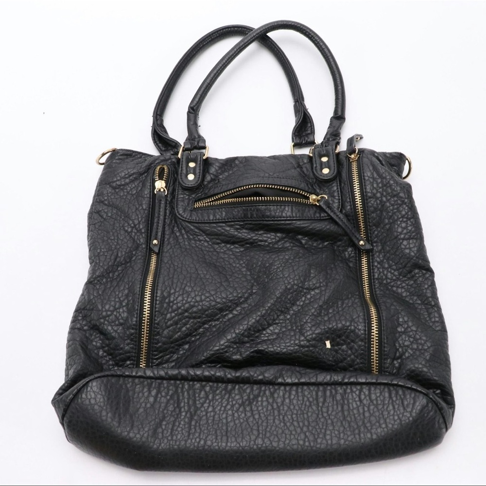 Chic Black Leather Handbag with Gold Accents
